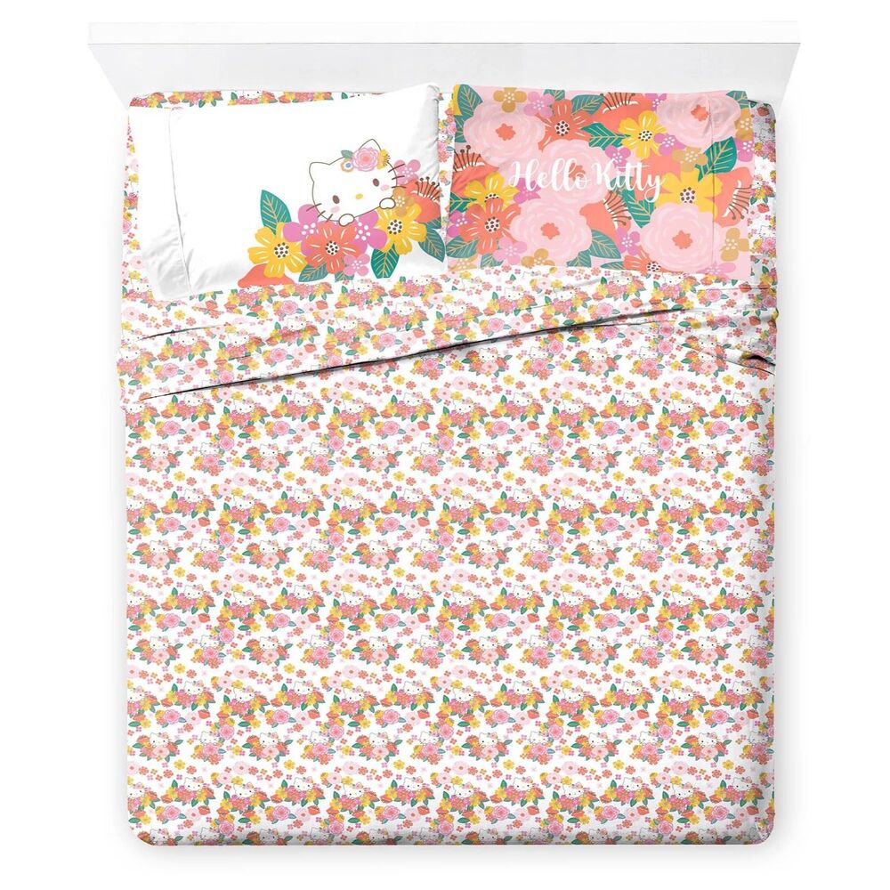 Hello Kitty Sheet Set with Fitted, Flat Sheets & Pillow Cover (4 Piece, Full)